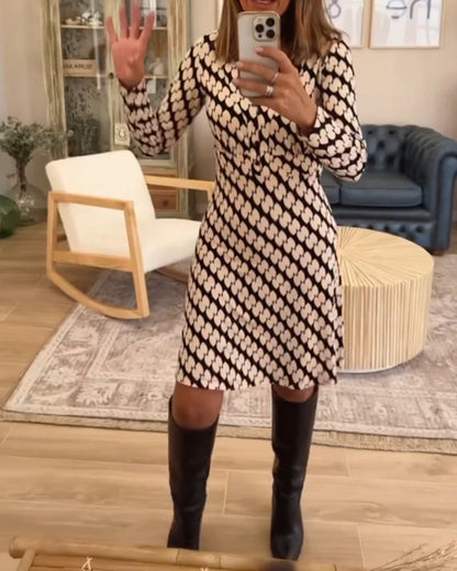 V-neck elegant printed dress