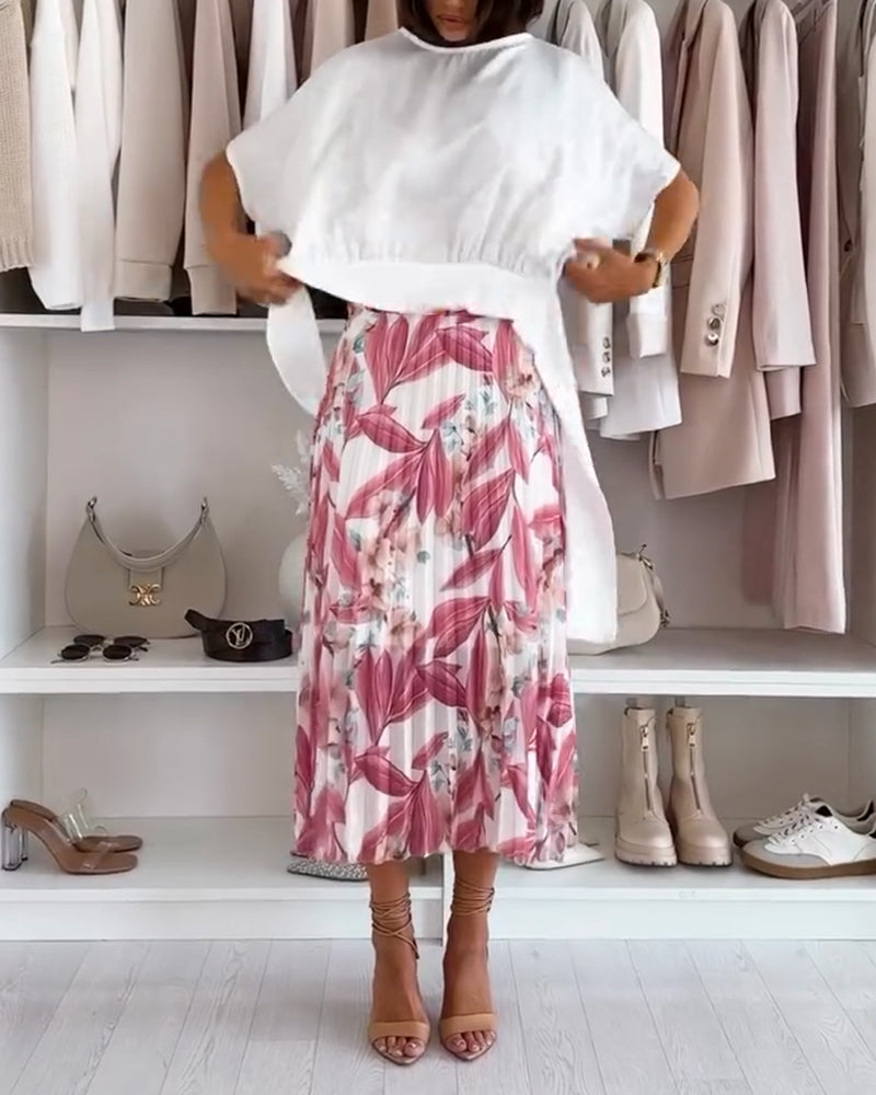 Camicetta a maniche corte con lacci in vita in tinta unita