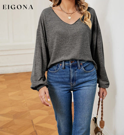 V-Neck Long Sleeve Top Heather Gray clothes Ship From Overseas Shipping Delay 09/29/2023 - 10/02/2023 trend X&D