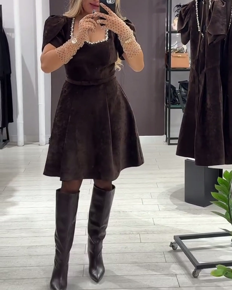 Puff Sleeve Wide Neck Dress