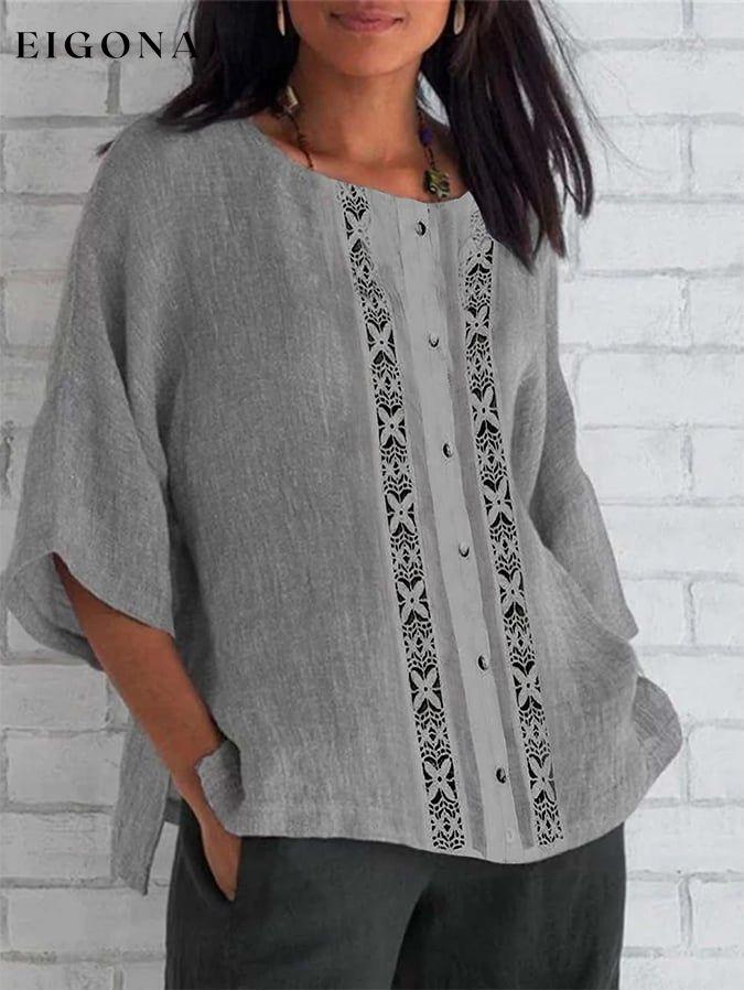 Lace Design Loose Casual Shirt cotton linens