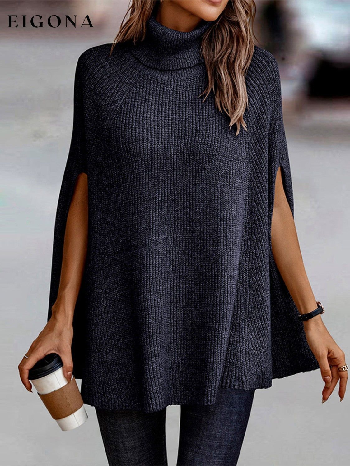 Turtleneck Dolman Sleeve Poncho Fashion Sweater Navy clothes long sleeve Romantichut Ship From Overseas Shipping Delay 09/29/2023 - 10/04/2023 Sweater sweaters turtleneck