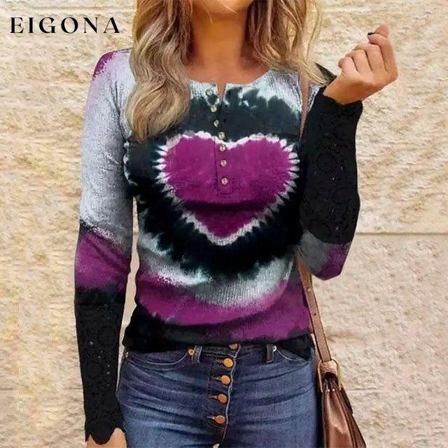 Heart Print Casual Blouse Multicolor best Best Sellings clothes Plus Size tops Topseller