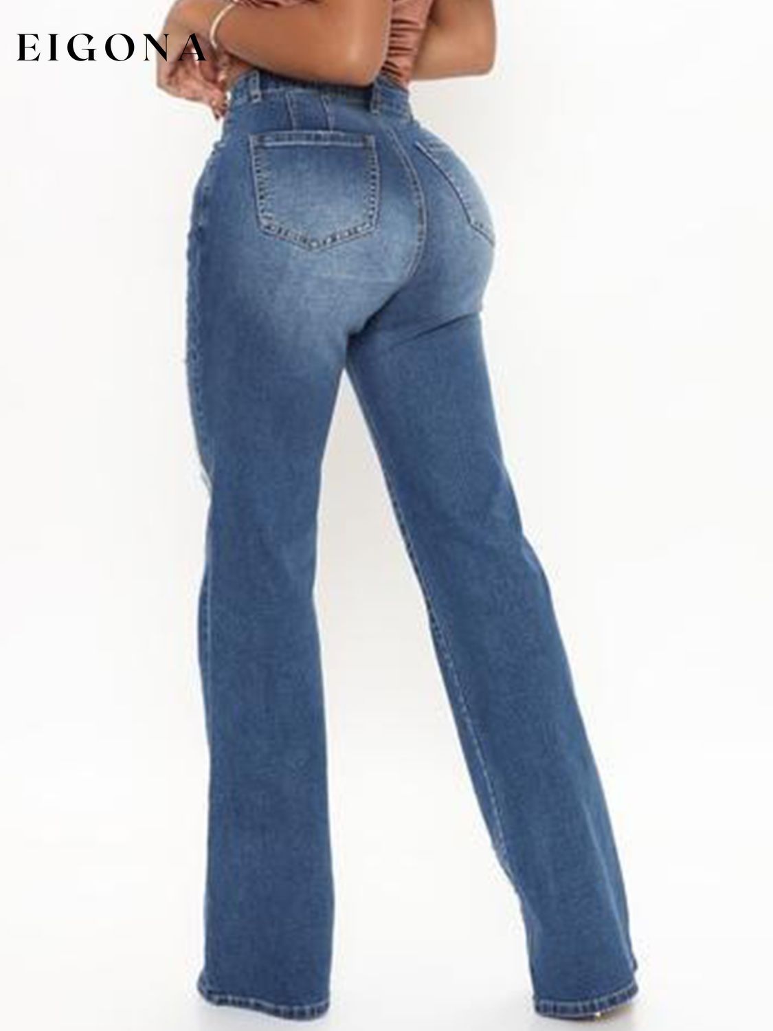 Raw Hem High Waist Flare Jeans bottoms clothes Jeans Ship From Overseas Shipping Delay 10/01/2023 - 10/03/2023 Y.Y@Denim