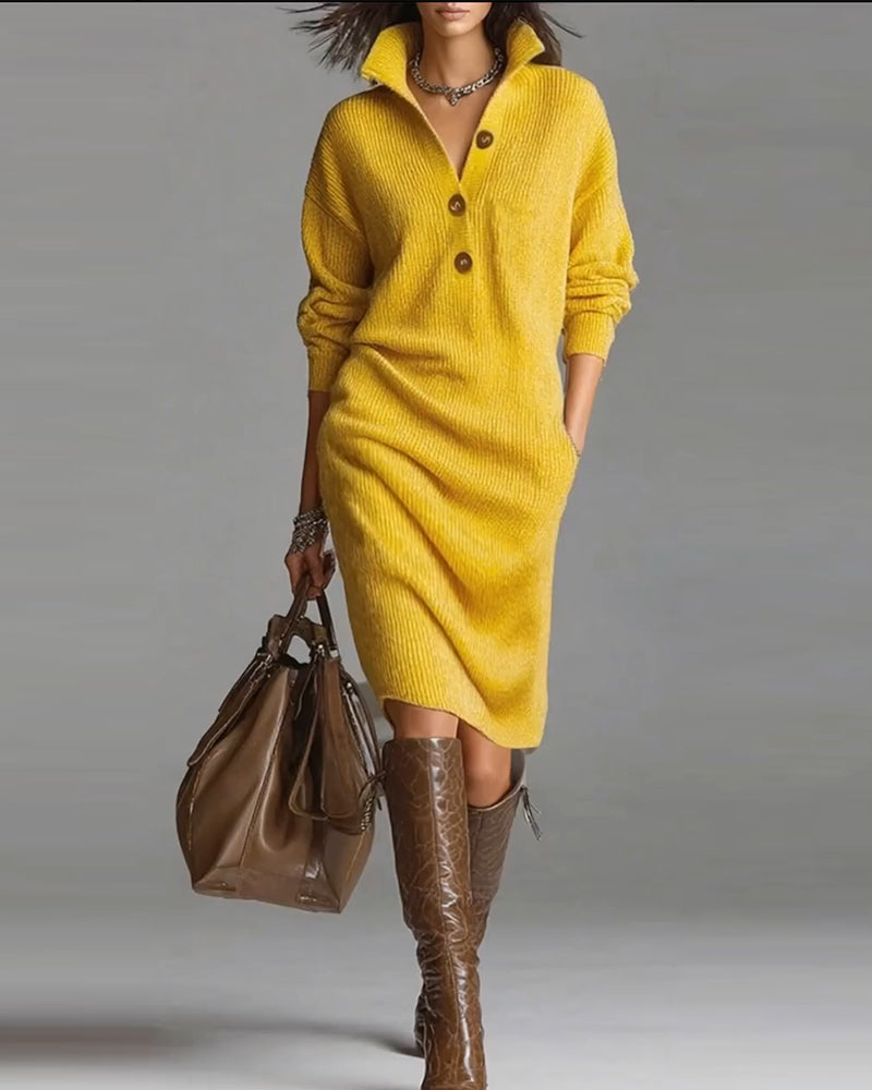 Casual Solid Color Autumn And Winter Sweater Dress