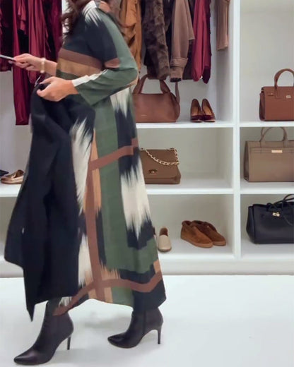 Fashion Printed Round Neck Long Sleeve Dress