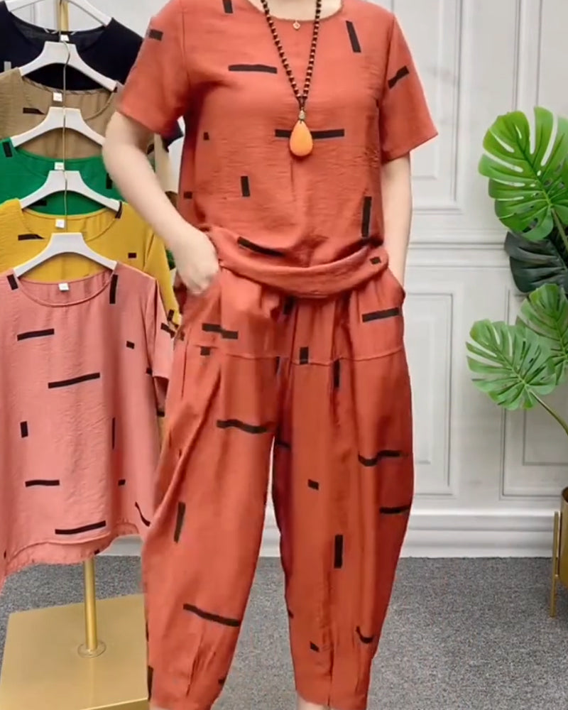 Geometric Print Casual Two-Piece Set