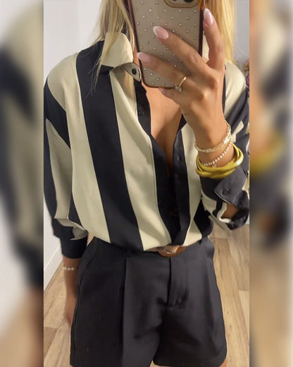Camicia a righe a maniche lunghe con risvolto