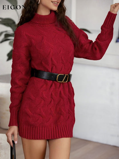 Cable-Knit Turtleneck Sweater Dress Wine clothes Ship From Overseas Shipping Delay 10/01/2023 - 10/02/2023 Sweater sweaters Y*X