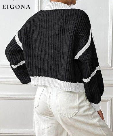 Contrast Open Front Long Sleeve Cardigan Clothes Ship From Overseas Y.M