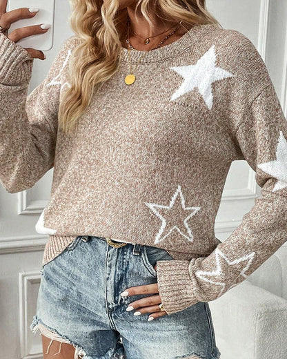 Casual star round neck long sleeve pullover 2024 f/w pullovers