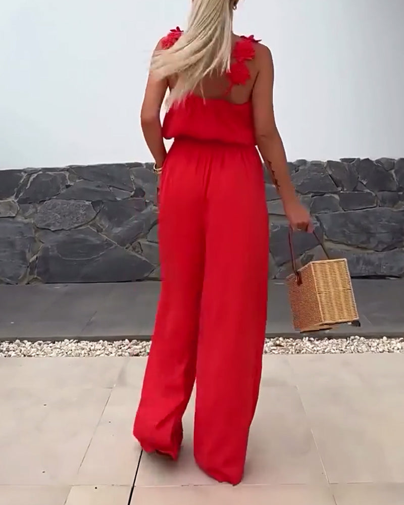 Holiday Suspender Solid Color Jumpsuit