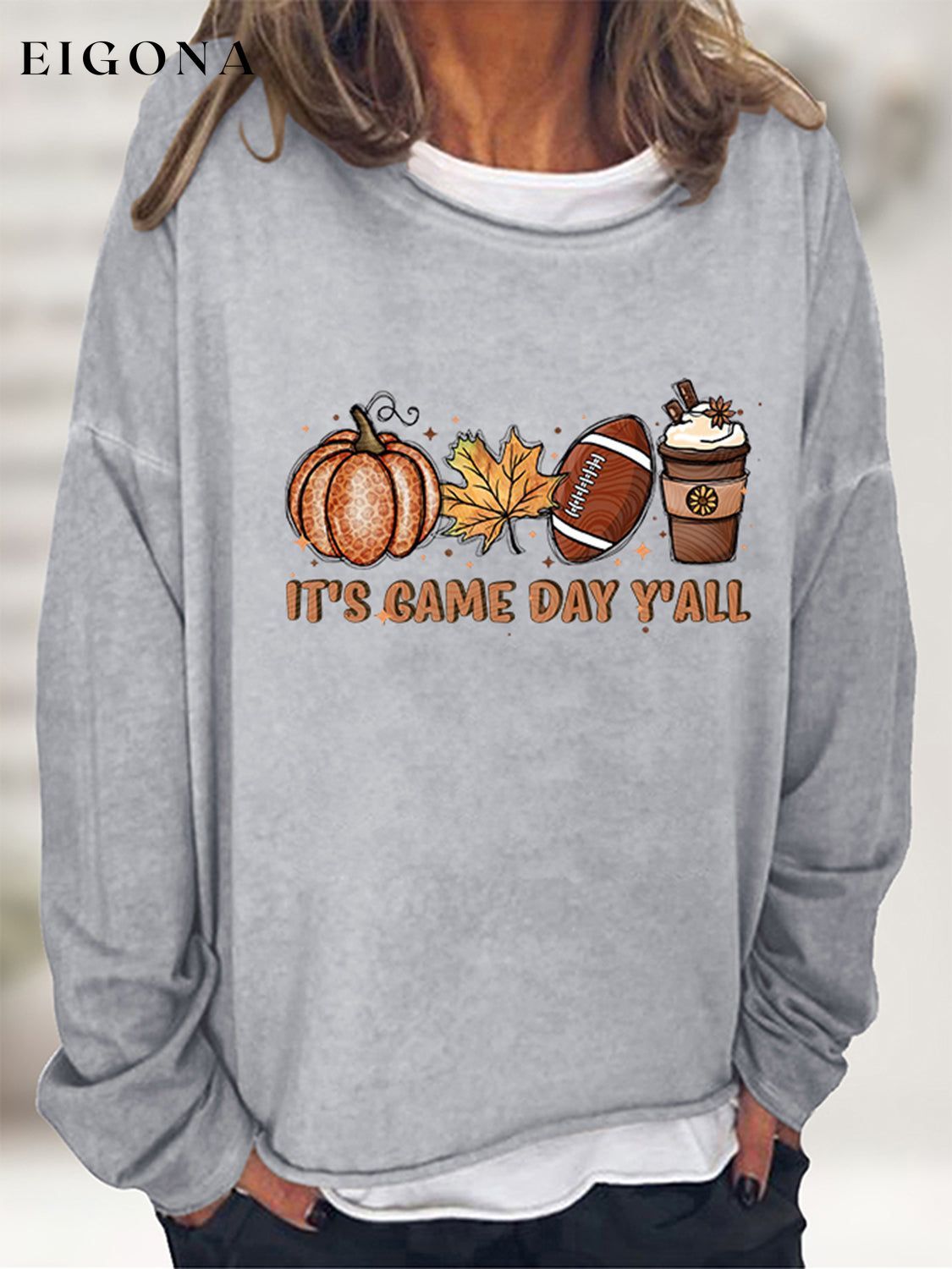 Full Size IT'S GAME DAY Y'ALL Graphic Sweatshirt Heather Gray clothes G@L@X long sleeve long sleeve shirt Ship From Overseas Shipping Delay 09/29/2023 - 10/04/2023 Sweater sweaters trend