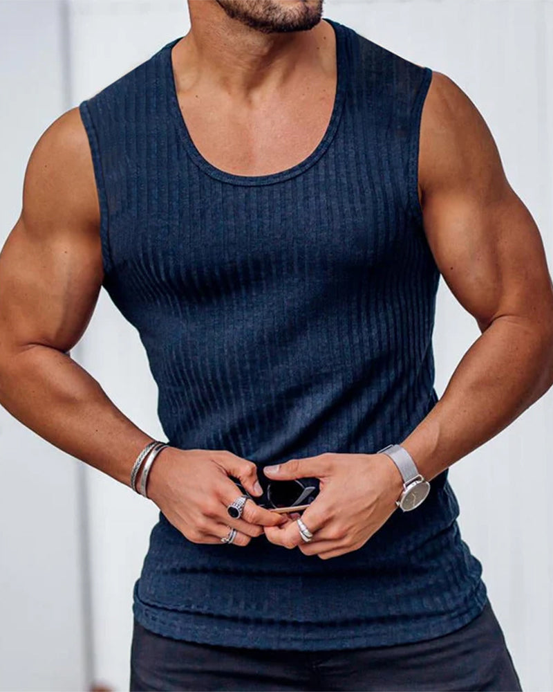 Solid Vertical-Stripe Tank Top