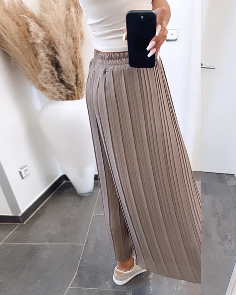 Elastic Drawstring Pleated Trousers