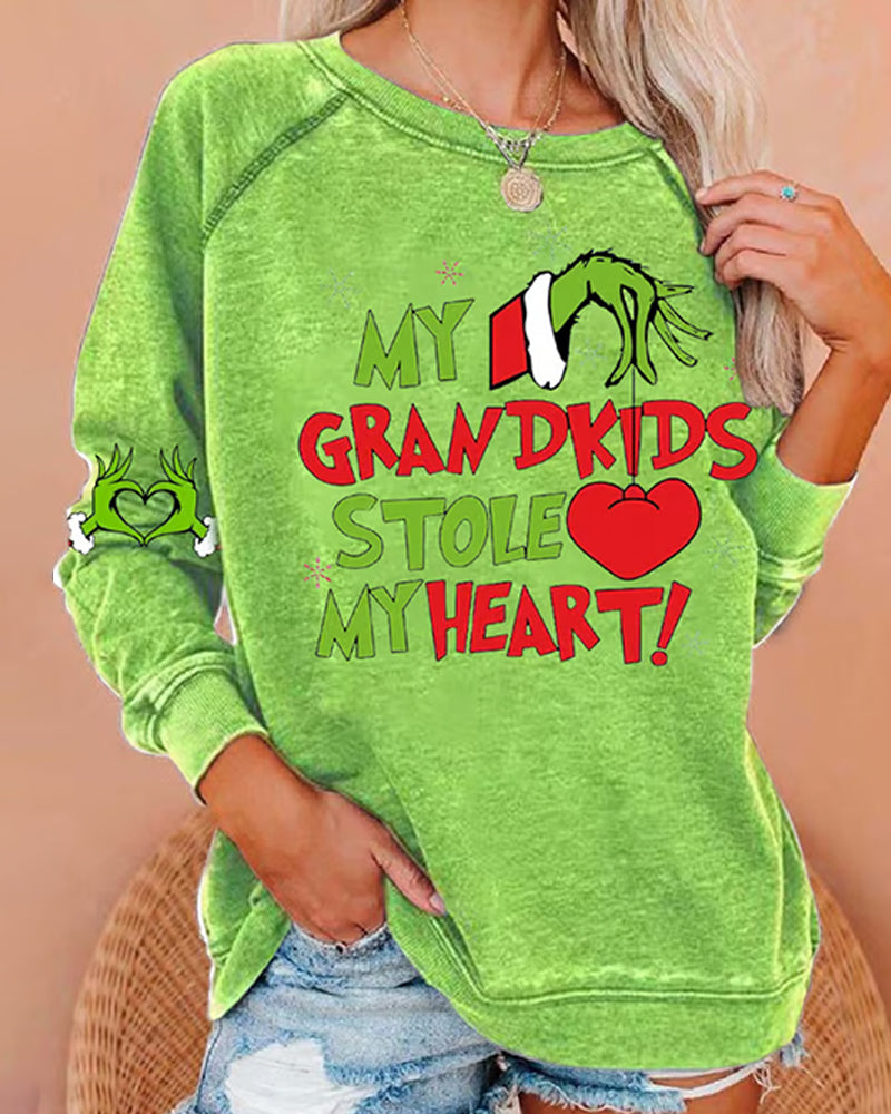 Women my grandkids stole my heart christmas print casual sweatshirt 2024 f/w christmas Grinch sweatshirts