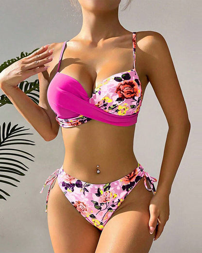 Floral print drawstring bikini swimsuit bikinis summer