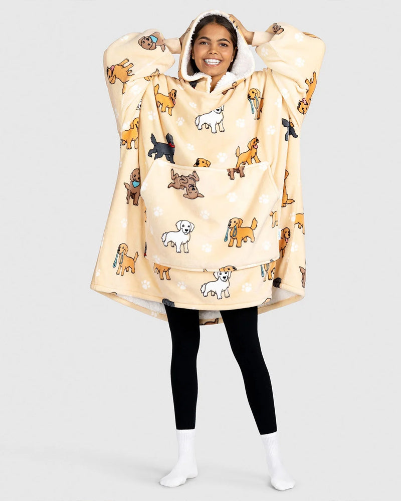 Fun Puppy Print Casual Blanket Hoodie 2024 f/w Blanket Hoodies