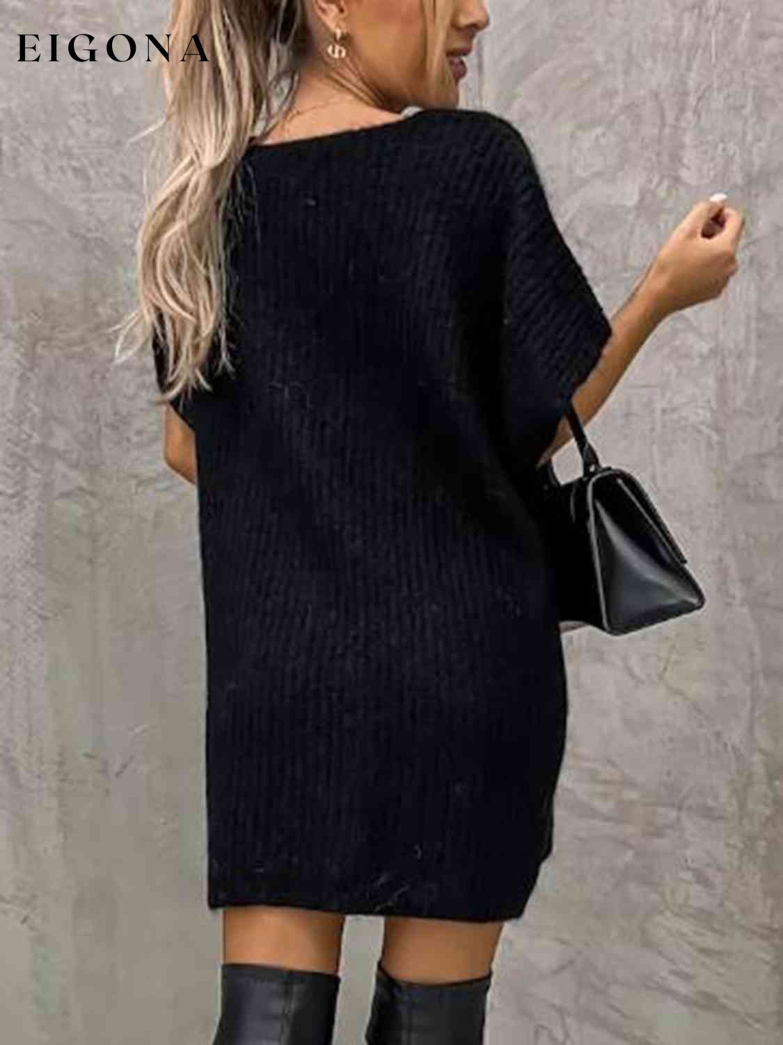 Short Sleeve Sweater Dress with Pockets A@Y@M clothes Ship From Overseas