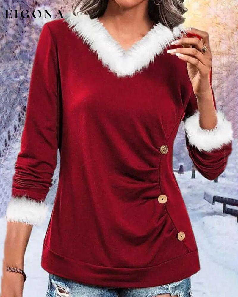 V-neck Top with Buttons 2023 f/w 23BF blouses & shirts christmas Clothes spring