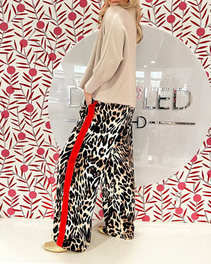 Casual Leopard Print Straight Trousers