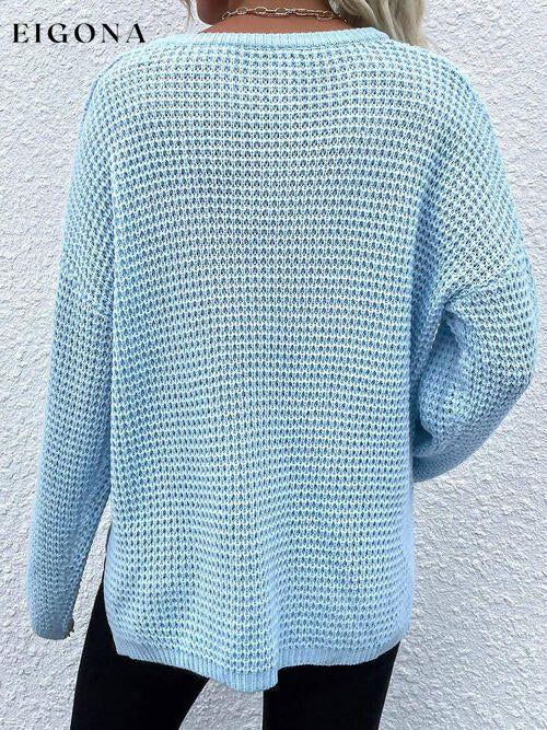 Notched Long Sleeve Sweater clothes long sleeve shirts Ship From Overseas shirts top tops X.W