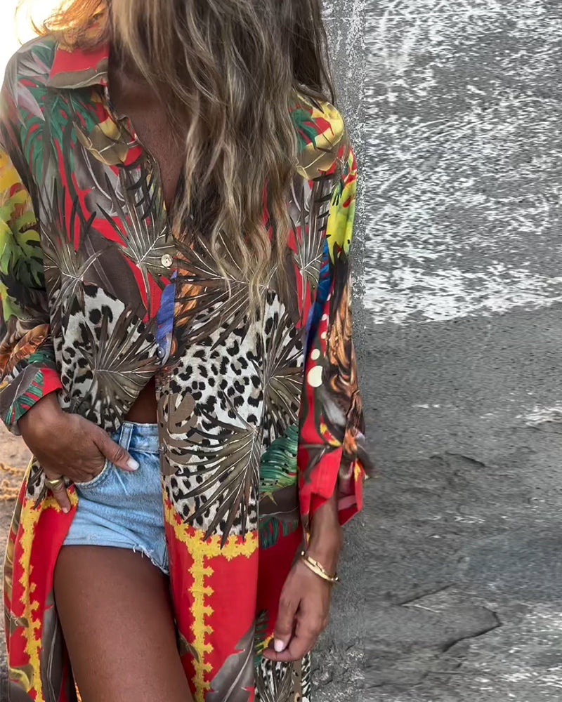 Modisches bedrucktes Button-Down-Hemdkleid