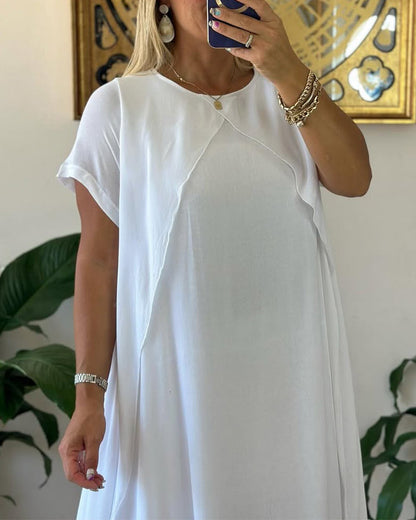 Fake Zweiteiliges, doppellagiges, lockeres Kurzarmkleid