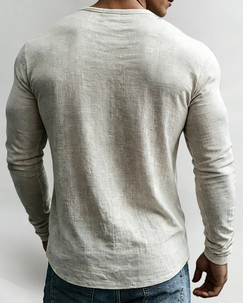 Men's Long Sleeve V-Neck Casual Shirt