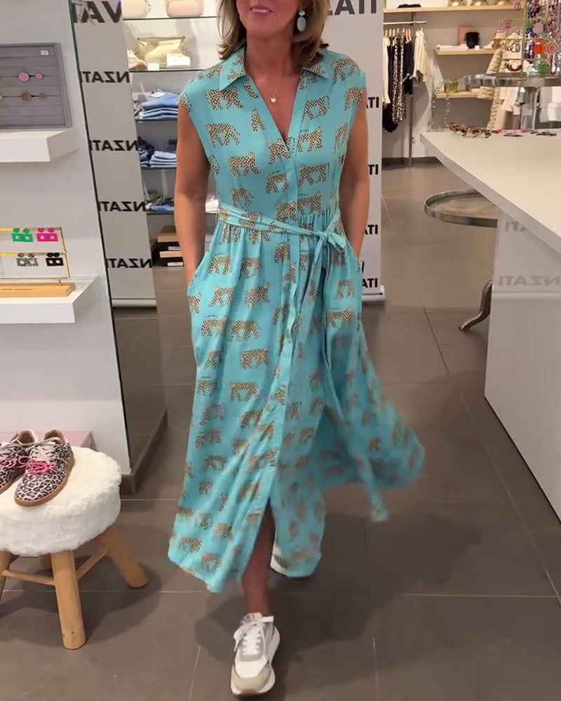 Ärmelloses Kleid mit V-Ausschnitt und Print