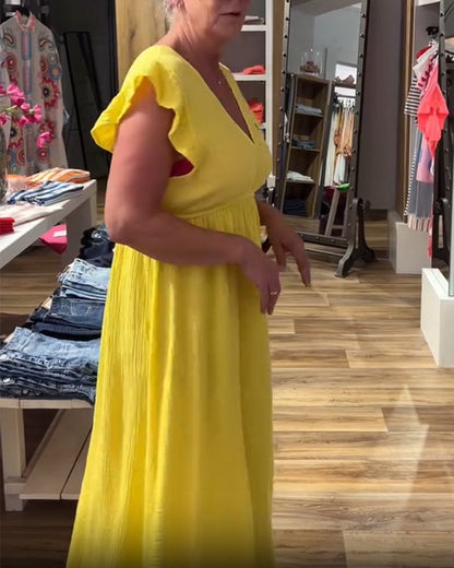 A-Linien-Kleid mit V-Ausschnitt und Rüschenärmeln