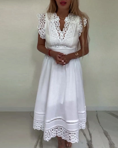 Elegant solid color lace V-neck sleeveless dress