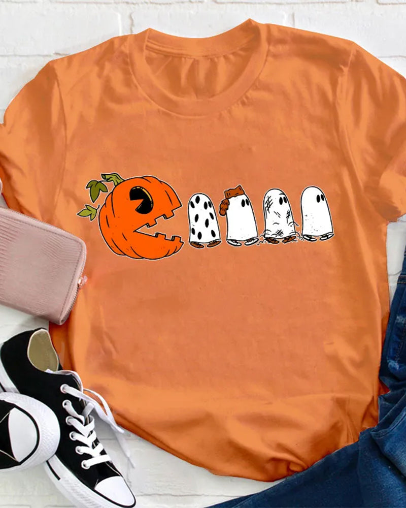 Pumpkin Ghost Pacman T-Shirt halloween summer t-shirts