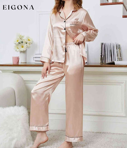 Lapel Collar Long Sleeve Top and Pants Pajama Set clothes Daniel.L lounge wear loungewear pajamas Ship From Overseas