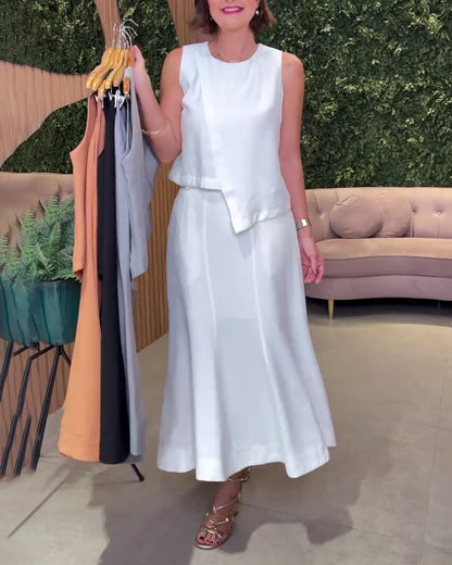 Lässiges, einfarbiges, ärmelloses, unregelmäßiges, schmales Set