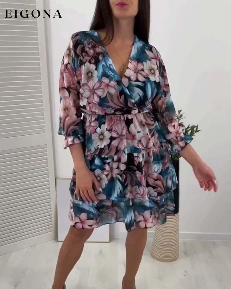 Floral print ruffled elegant dress casual dresses spring summer