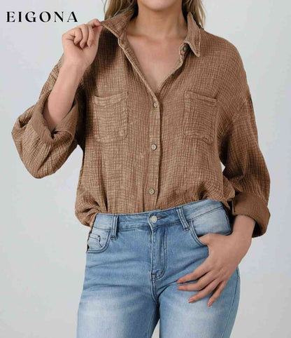 Textured Button Down Shirt Taupe button down shirt clothes Ship From Overseas shirt SYNZ top