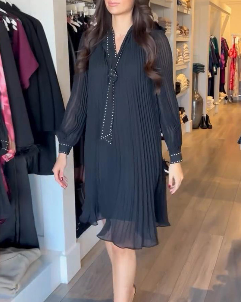 Solid Color V-Neck Ribbon Dress