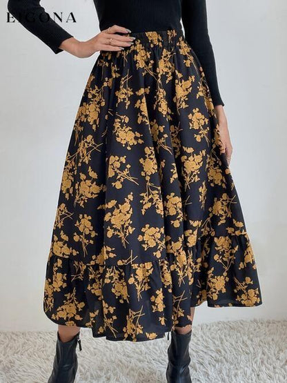 Printed Ruffle Hem Midi Skirt bottoms clothes midi skirts Ship From Overseas skirt skirts Women's Bottoms Y@X@N@H