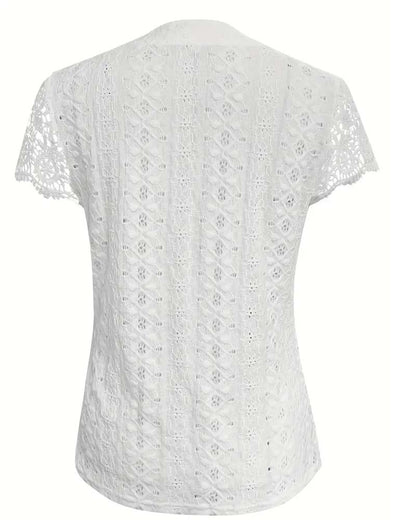 Camicetta a maniche corte con motivo cavo in tinta unita