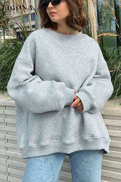 Oversize Round Neck Dropped Shoulder Sweatshirt Heather Gray clothes Ship From Overseas Shipping Delay 09/29/2023 - 10/03/2023 trend X.L.J