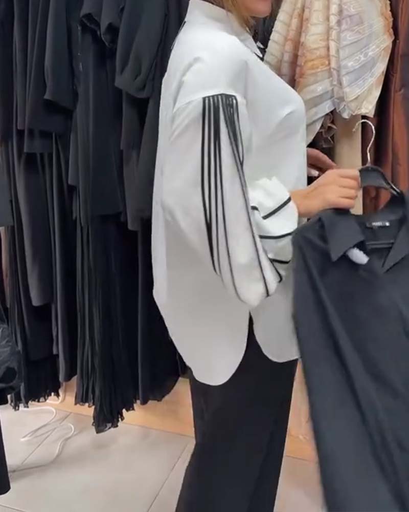 Contrast Line Long-Sleeved Shirt