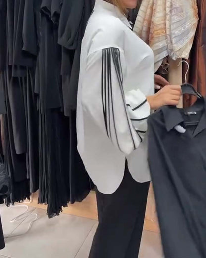 Contrast Line Long-Sleeved Shirt