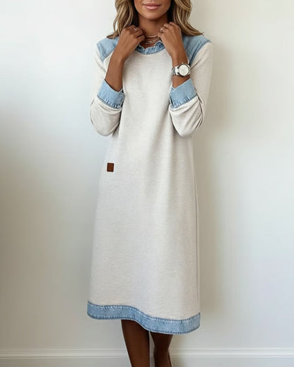 Lapel Color Block Patchwork Dress