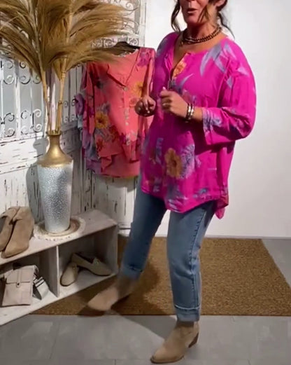 Lässige Langarmbluse mit Blumenmuster