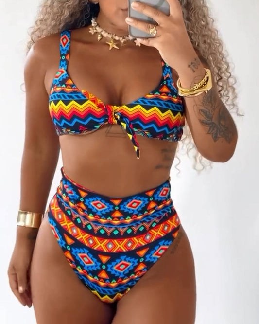 Two-piece Beach Wave Pattern Print Bikini