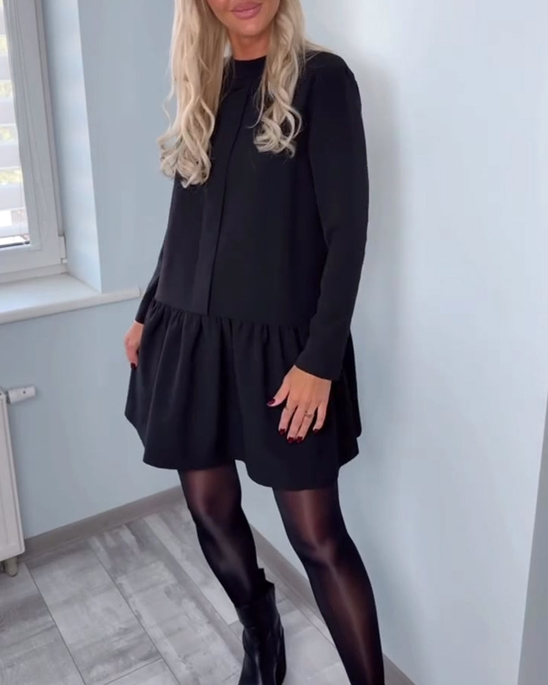 Long-Sleeved Pleated A-Line Dress