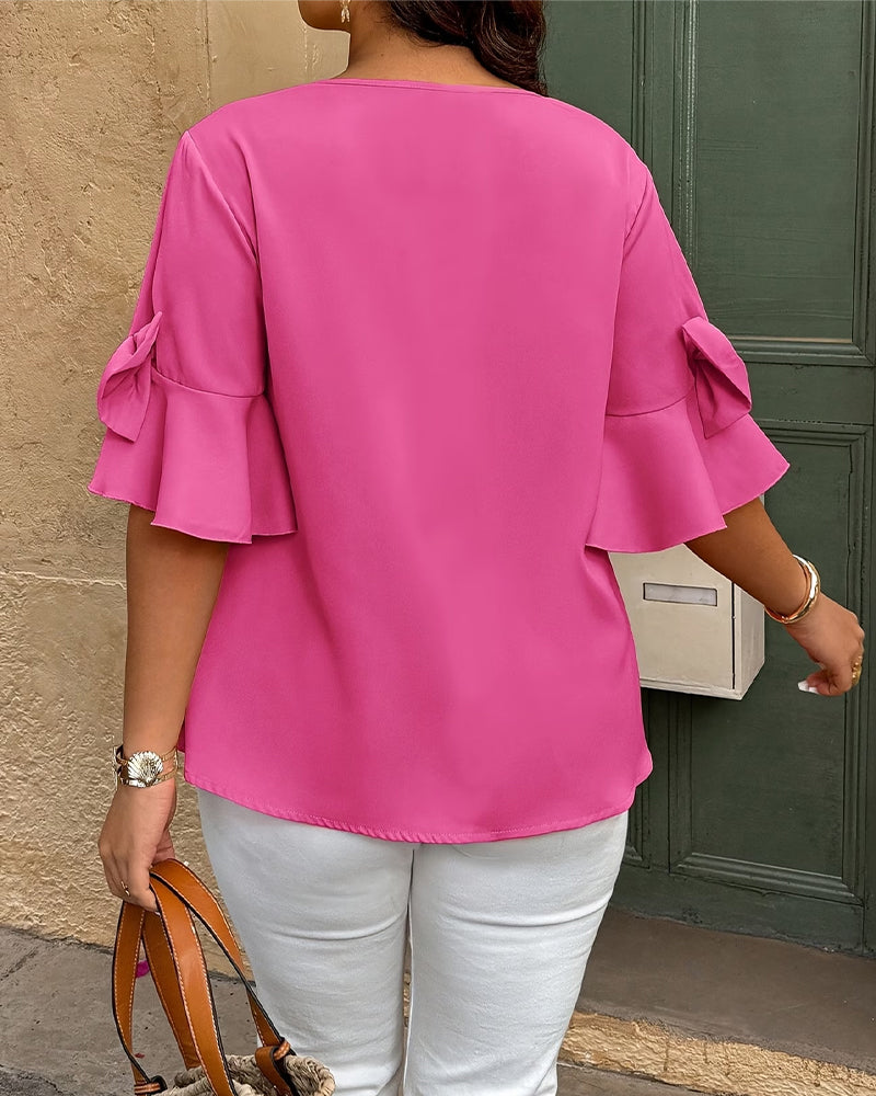 Bow Flared Sleeve Blouse