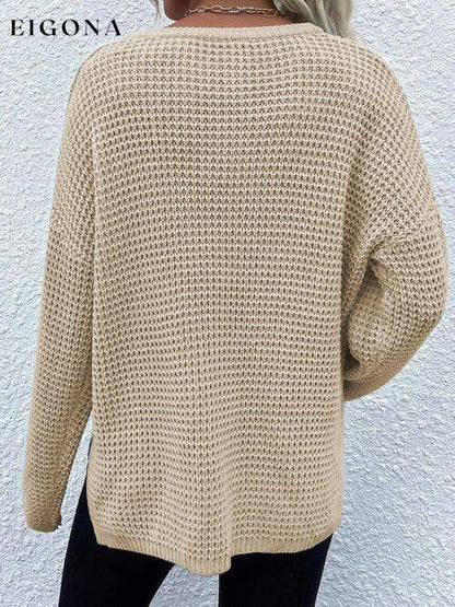 Notched Long Sleeve Sweater clothes long sleeve shirts Ship From Overseas shirts top tops X.W