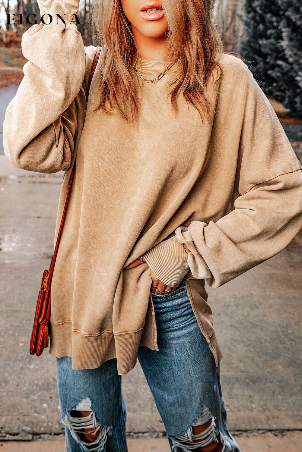 Drop Shoulder Ribbed Trim Oversized Sweatshirt All In Stock Best Sellers clothes DL Chic DL Exclusive Early Fall Collection EDM Monthly Recomend Occasion Daily Print Solid Color Season Winter Style Casual sweater sweaters Sweatshirt